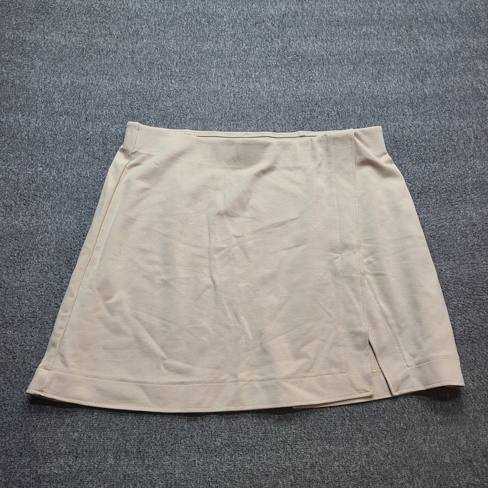 H M Skirt Beige Mini A Line Side Slit Elastic Waist Size L